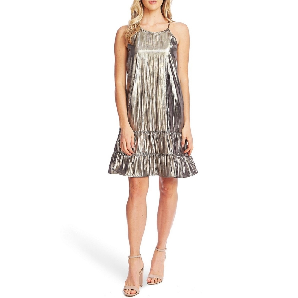 CeCe Silver Pleated One Shoulder Mini Dress - Picture 2 of 10